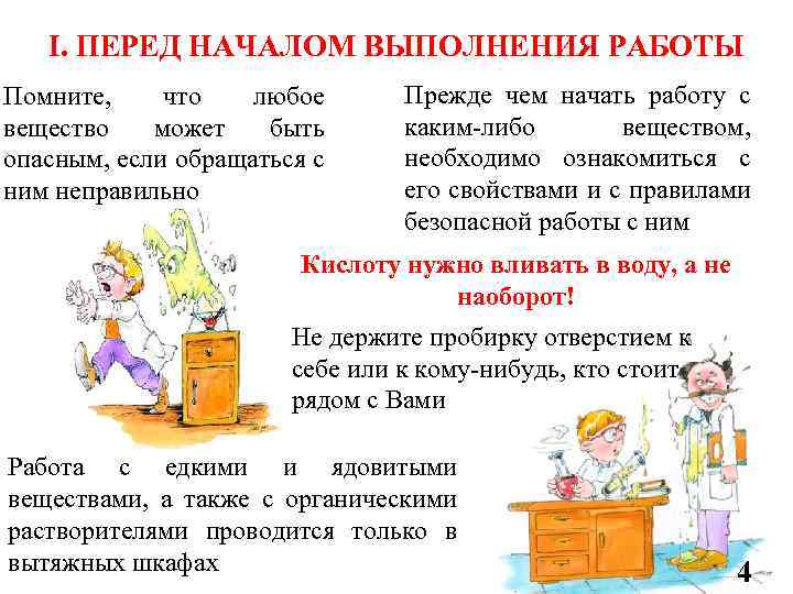 I. ПЕРЕД НАЧАЛОМ ВЫПОЛНЕНИЯ РАБОТЫ Помните, что любое вещество может быть опасным, если обращаться