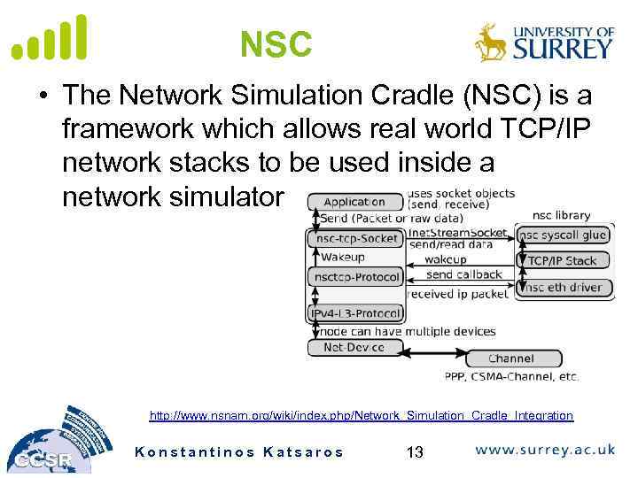 NSC • The Network Simulation Cradle (NSC) is a framework which allows real world