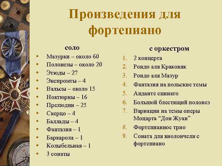 Произведения для фортепиано соло w w w w Мазурки – около 60 Полонезы –
