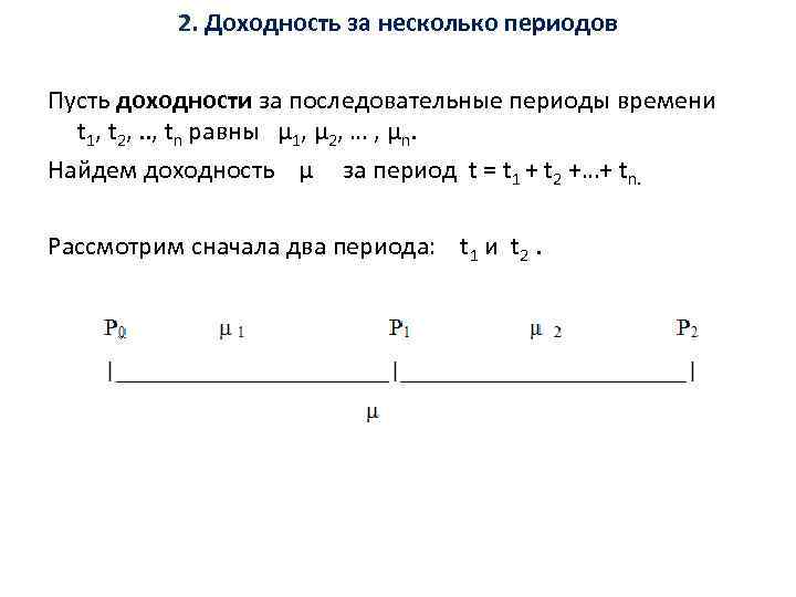 2. Доходность за несколько периодов Пусть доходности за последовательные периоды времени t 1, t