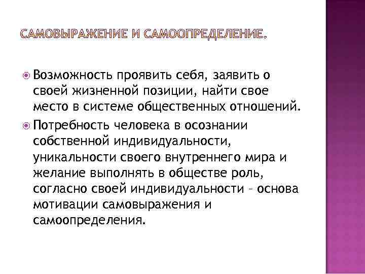  Возможность проявить себя, заявить о своей жизненной позиции, найти свое место в системе