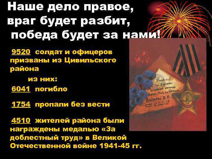 Наше дело правое, враг будет разбит, победа будет за нами! 9520 солдат и офицеров