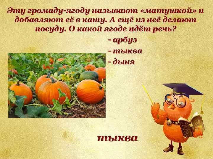 Эту громаду-ягоду называют «матушкой» и добавляют её в кашу. А ещё из неё делают