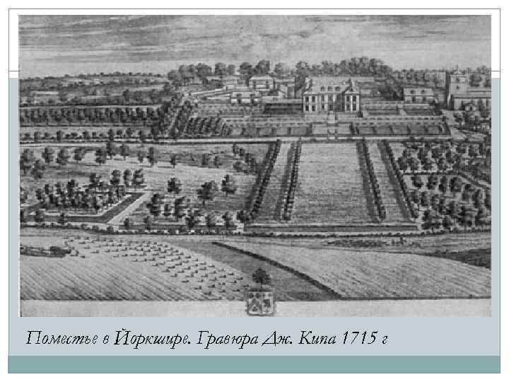 Поместье в Йоркшире. Гравюра Дж. Кипа 1715 г 