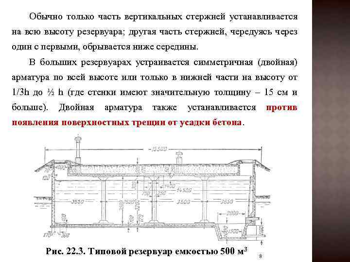 Обычно только часть вертикальных стержней устанавливается на всю высоту резервуара; другая часть стержней, чередуясь