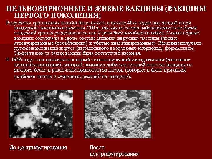 ЦЕЛЬНОВИРИОННЫЕ И ЖИВЫЕ ВАКЦИНЫ (ВАКЦИНЫ ПЕРВОГО ПОКОЛЕНИЯ) Разработка гриппозных вакцин была начата в начале