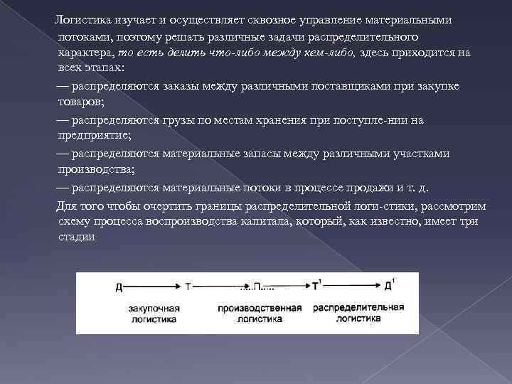 Логистика изучает и осуществляет сквозное управление материальными потоками, поэтому решать различные задачи распределительного характера,