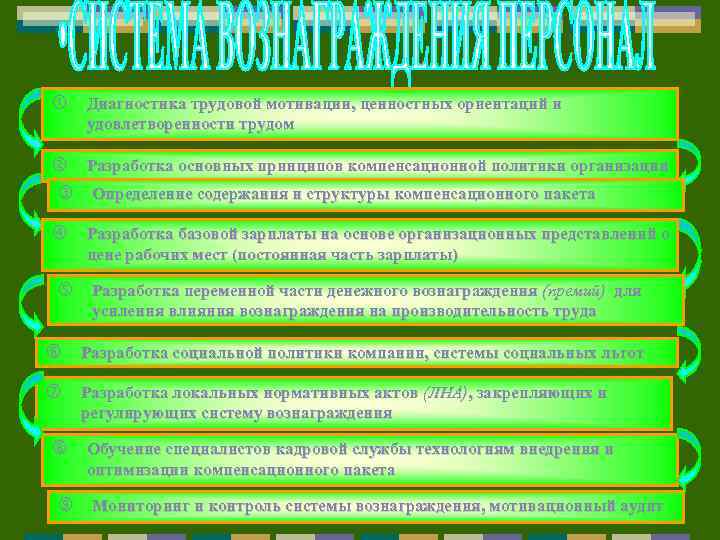  Диагностика трудовой мотивации, ценностных ориентаций и удовлетворенности трудом Разработка основных принципов компенсационной политики