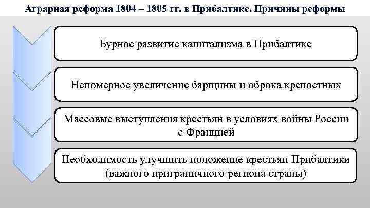 Аграрная реформа 1804 – 1805 гг. в Прибалтике. Причины реформы Бурное развитие капитализма в