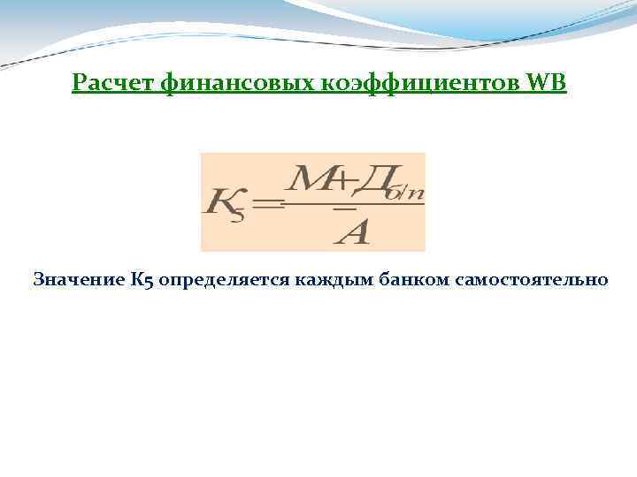 Расчет финансовых коэффициентов WB Значение К 5 определяется каждым банком самостоятельно 