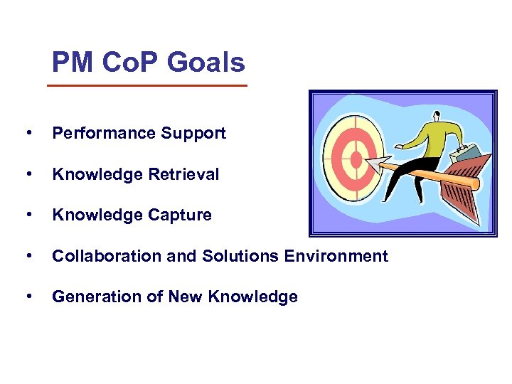 PM Co. P Goals • Performance Support • Knowledge Retrieval • Knowledge Capture •