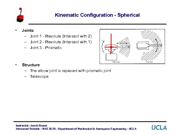 Kinematic Configuration - Spherical • Joints – Joint 1 - Revolute (Intersect with 2)