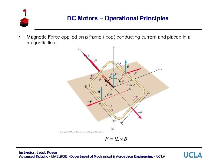 DC Motors – Operational Principles • Magnetic Force applied on a frame (loop) conducting