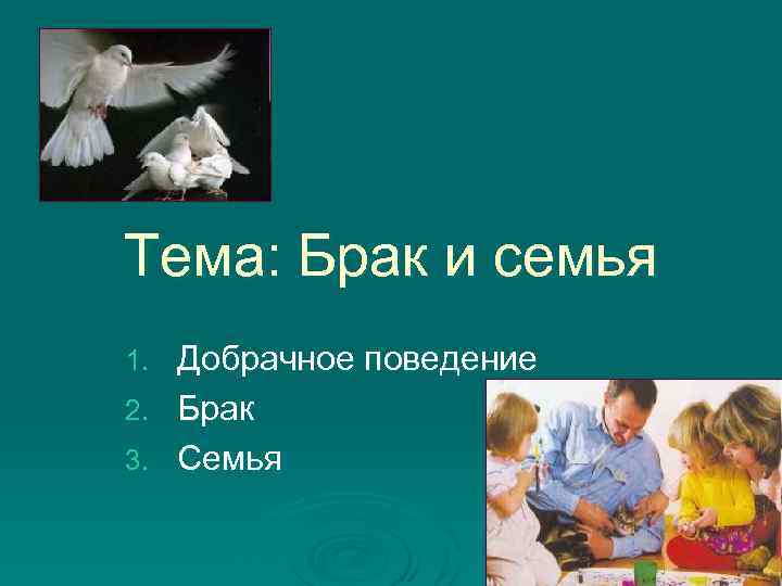 Тема: Брак и семья Добрачное поведение 2. Брак 3. Семья 1. 