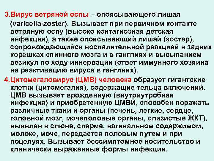 3. Вирус ветряной оспы – опоясывающего лишая (varicella-zoster). Вызывает при первичном контакте ветряную оспу