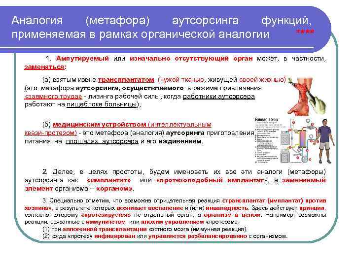 Аналогия (метафора) аутсорсинга функций, применяемая в рамках органической аналогии **** 1. Ампутируемый или изначально
