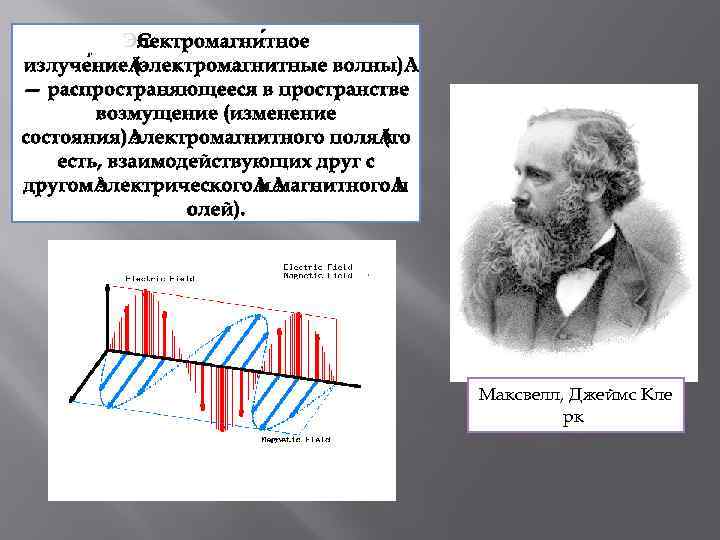 Электромагни тное излуче ние (электромагнитные волны) — распространяющееся в пространстве возмущение (изменение состояния) электромагнитного