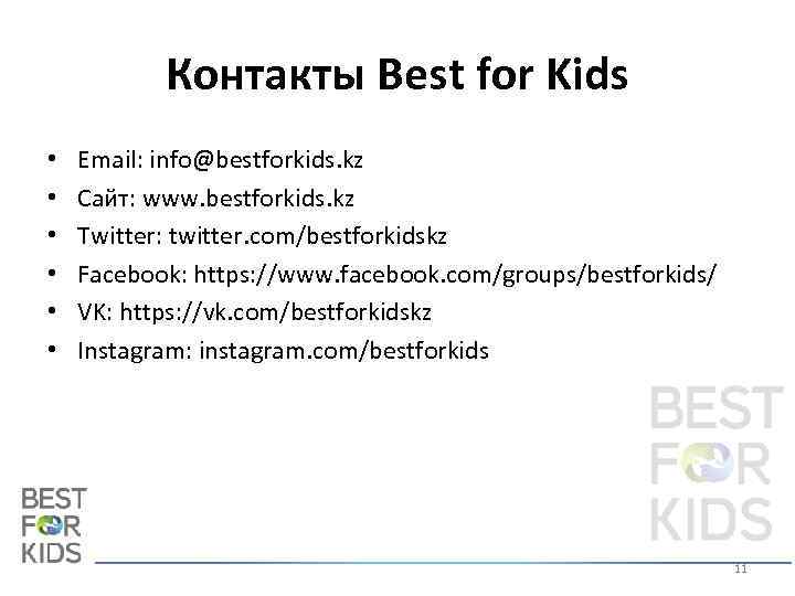 Контакты Best for Kids • • • Email: info@bestforkids. kz Сайт: www. bestforkids. kz