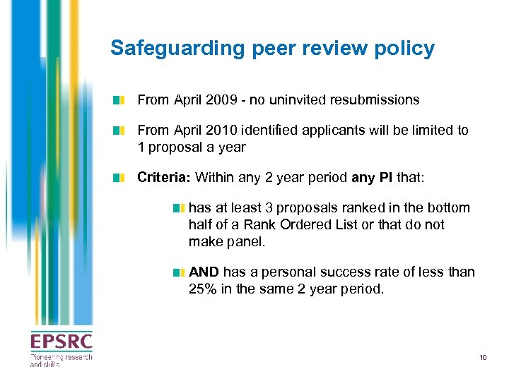 Safeguarding peer review policy From April 2009 - no uninvited resubmissions From April 2010