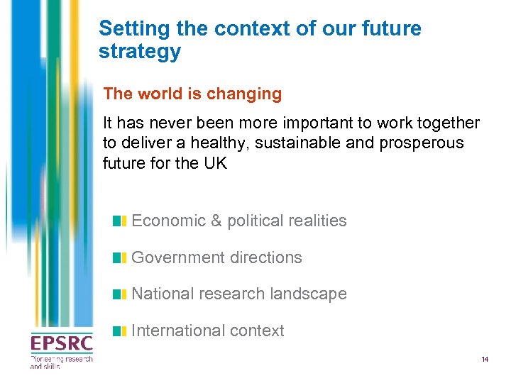 Setting the context of our future strategy The world is changing It has never