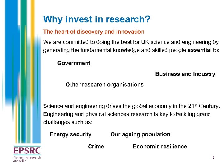 Why invest in research? The heart of discovery and innovation We are committed to