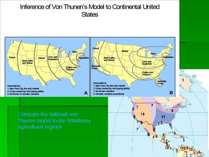 Compare the national von Thunen model to the Whittlesey agricultural regions 