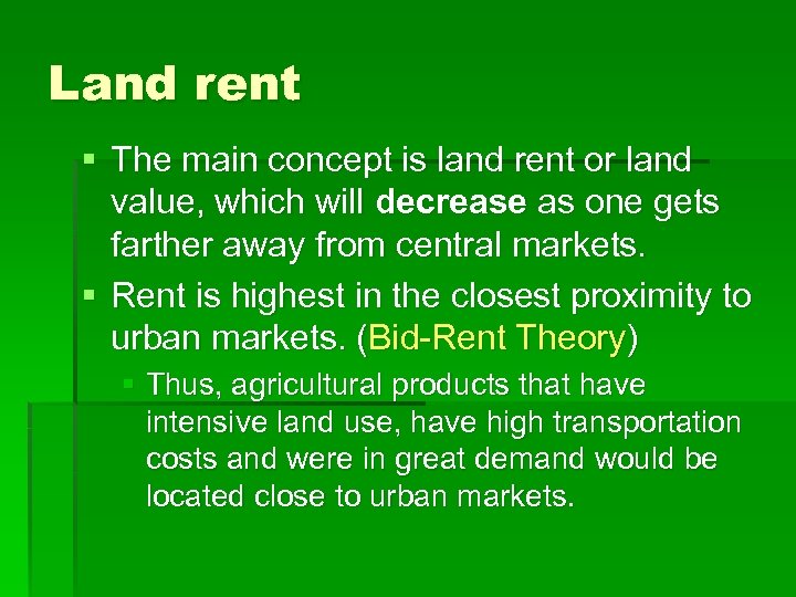 Land rent § The main concept is land rent or land value, which will