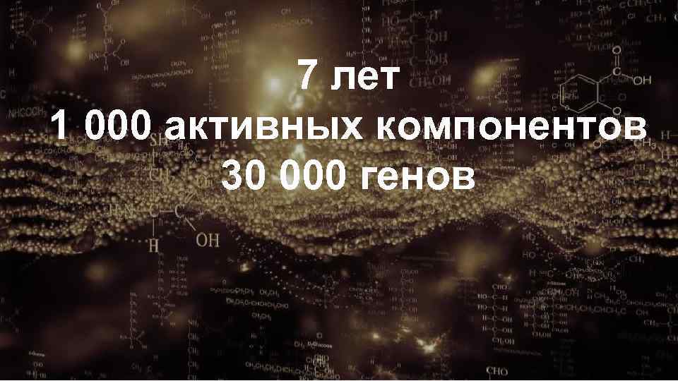 7 лет 1 000 активных компонентов 30 000 генов 