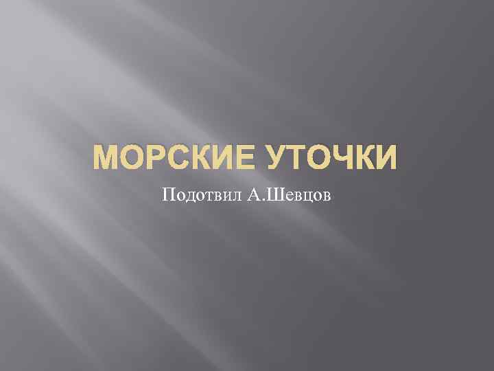 МОРСКИЕ УТОЧКИ Подотвил А. Шевцов 