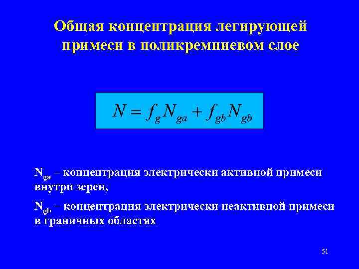 Общая концентрация легирующей примеси в поликремниевом слое Nga – концентрация электрически активной примеси внутри