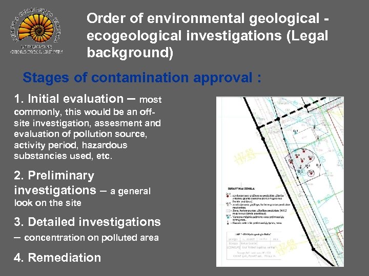 Order of environmental geological - ecogeological investigations (Legal background) Stages of contamination approval :