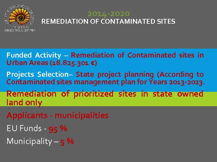 2014 -2020 REMEDIATION OF CONTAMINATED SITES Funded Activity – Remediation of Contaminated sites in