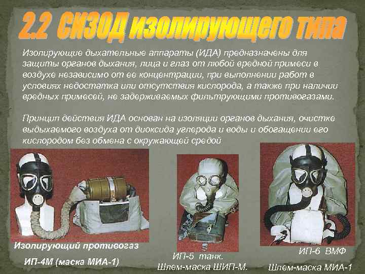 Изолирующие дыхательные аппараты (ИДА) предназначены для защиты органов дыхания, лица и глаз от любой