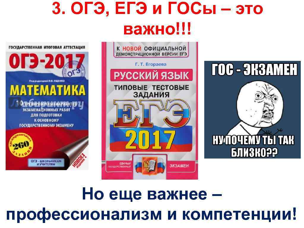 3. ОГЭ, ЕГЭ и ГОСы – это важно!!! Но еще важнее – профессионализм и