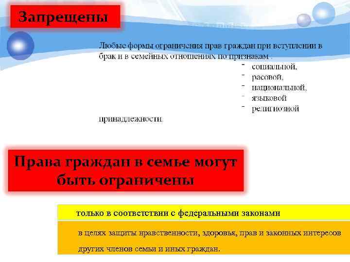 Запрещены: Права граждан в семье могут быть ограничены только в соответствии с федеральными законами
