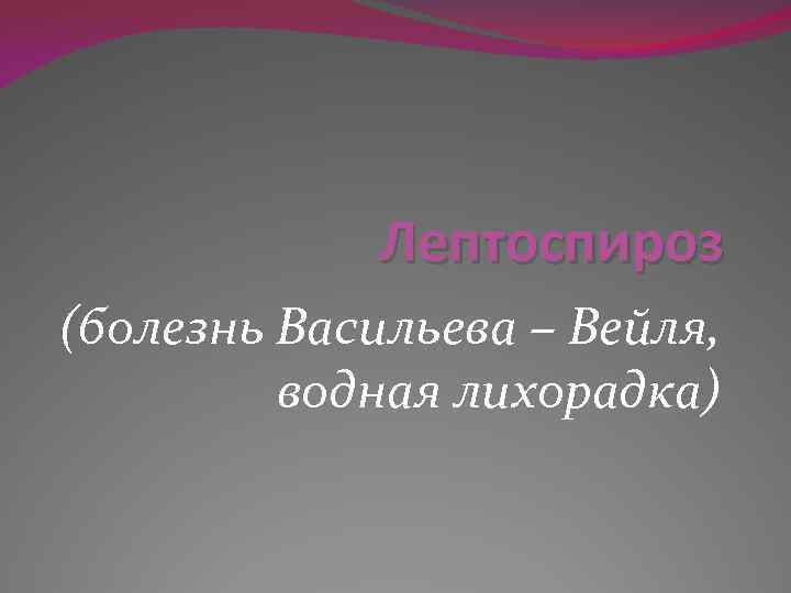 Лептоспироз (болезнь Васильева – Вейля, водная лихорадка) 