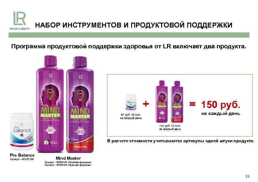 НАБОР ИНСТРУМЕНТОВ И ПРОДУКТОВОЙ ПОДДЕРЖКИ Программа продуктовой поддержки здоровья от LR включает два продукта.