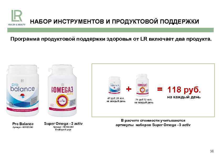 НАБОР ИНСТРУМЕНТОВ И ПРОДУКТОВОЙ ПОДДЕРЖКИ Программа продуктовой поддержки здоровья от LR включает два продукта.