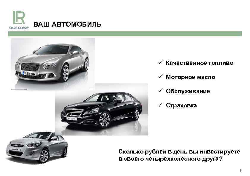 ВАШ АВТОМОБИЛЬ ü Качественное топливо ü Моторное масло ü Обслуживание ü Страховка Сколько рублей