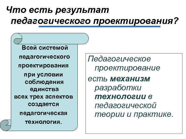 Что есть результат педагогического проектирования? Всей системой педагогического проектирования при условии соблюдения единства всех