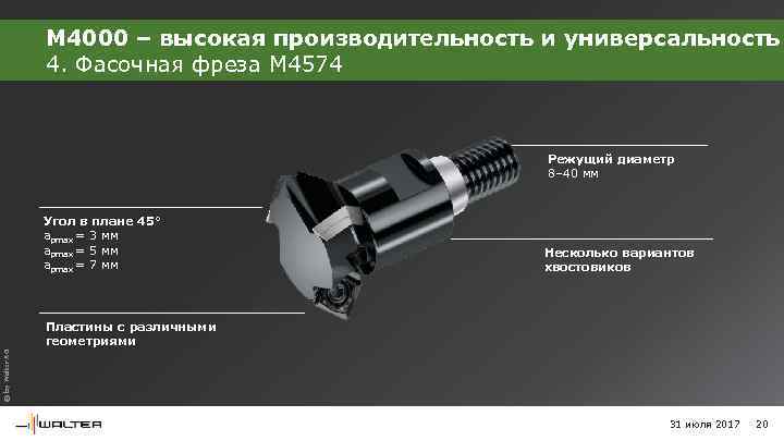 M 4000 – высокая производительность и универсальность 4. Фасочная фреза M 4574 Режущий диаметр