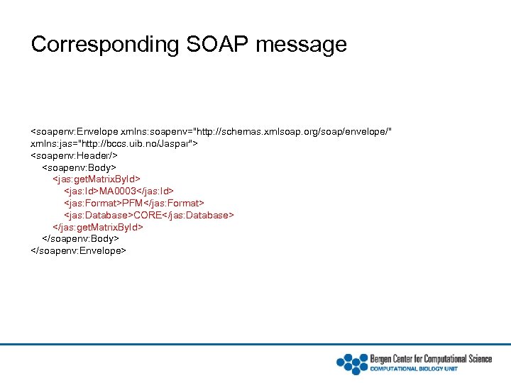 Corresponding SOAP message <soapenv: Envelope xmlns: soapenv="http: //schemas. xmlsoap. org/soap/envelope/" xmlns: jas="http: //bccs. uib.
