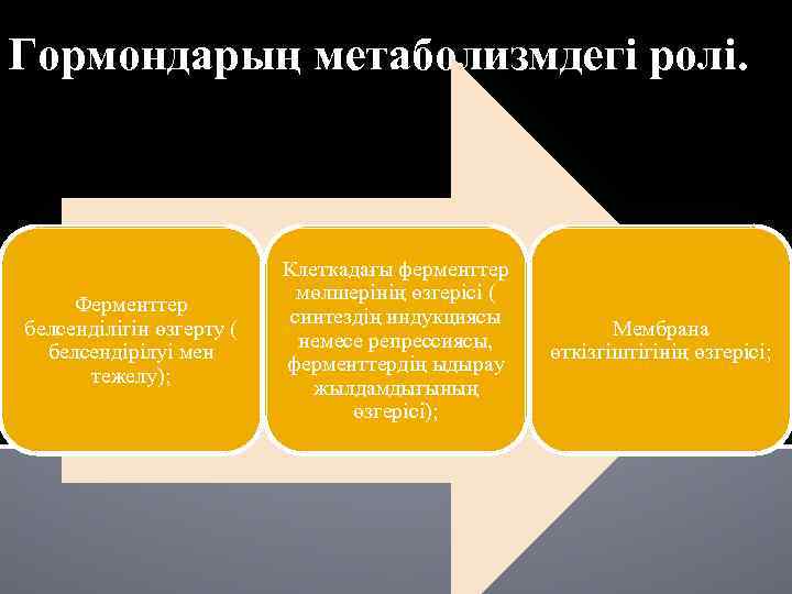 Гормондарың метаболизмдегі ролі. Ферменттер белсенділігін өзгерту ( белсендірілуі мен тежелу); Клеткадағы ферменттер мөлшерінің өзгерісі