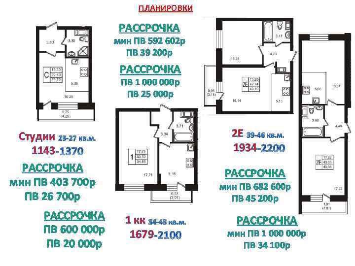 ПЛАНИРОВКИ РАССРОЧКА мин ПВ 592 602 р ПВ 39 200 р РАССРОЧКА ПВ 1