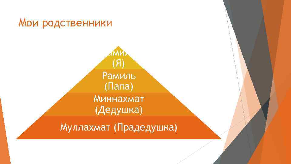 Мои родственники Камиль (Я) Рамиль (Папа) Миннахмат (Дедушка) Муллахмат (Прадедушка) 