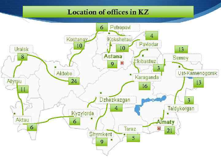 Location of offices in KZ 6 4 10 10 13 8 9 3 24