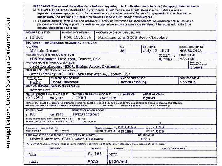 An Application: Credit Scoring a Consumer Loan 