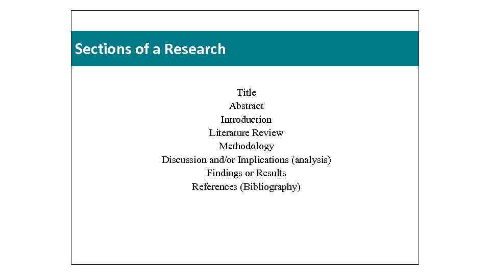Sections of a Research Title Abstract Introduction Literature Review Methodology Discussion and/or Implications (analysis)