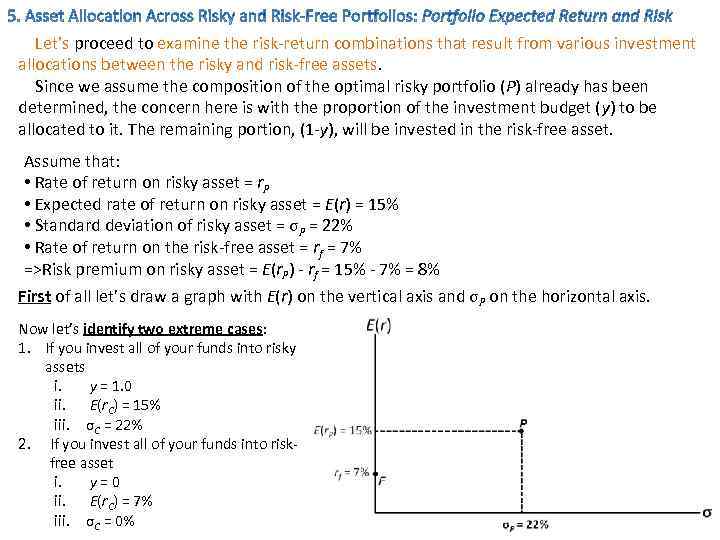 Let’s proceed to examine the risk-return combinations that result from various investment allocations between