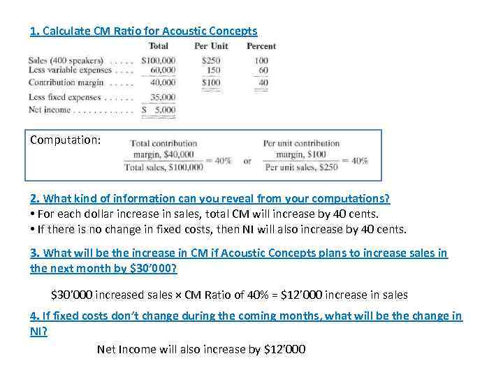 1. Calculate CM Ratio for Acoustic Concepts Computation: 2. What kind of information can